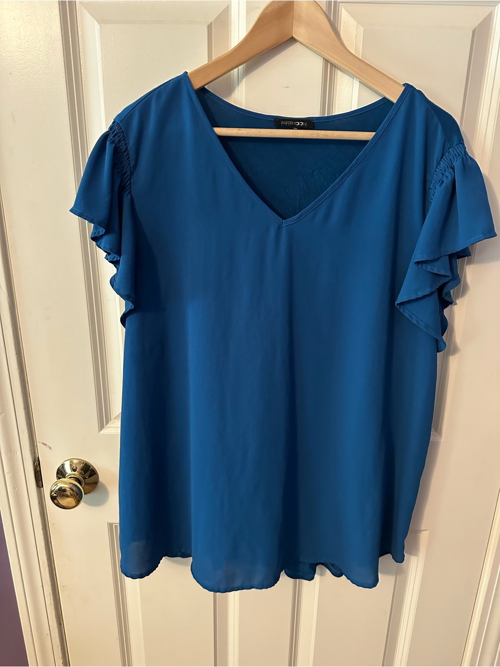 Papermoon Royal Blue V-Neck Ruffle Sleeve Blouse
